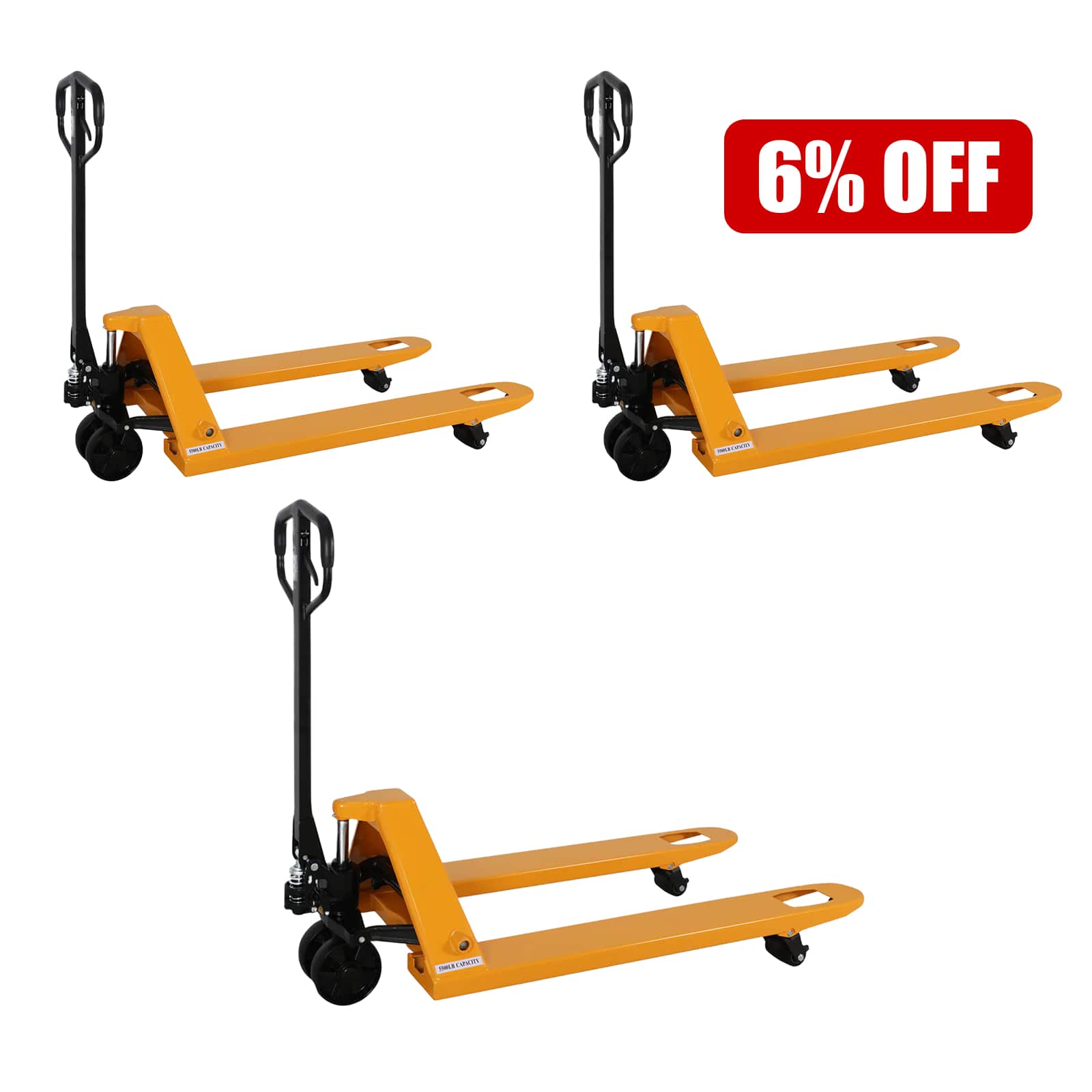 Hand Pallet Jack| 5500 lb| 48"x27" Forks| PU or Nylon Wheels| Bulk Free Delivery