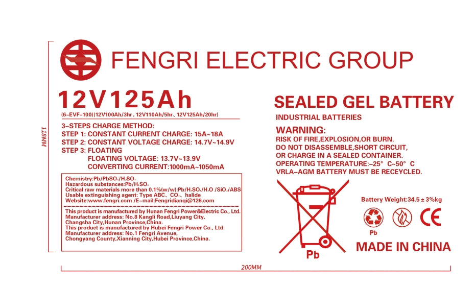 Battery for Fully Powered Stackers 12V125AH