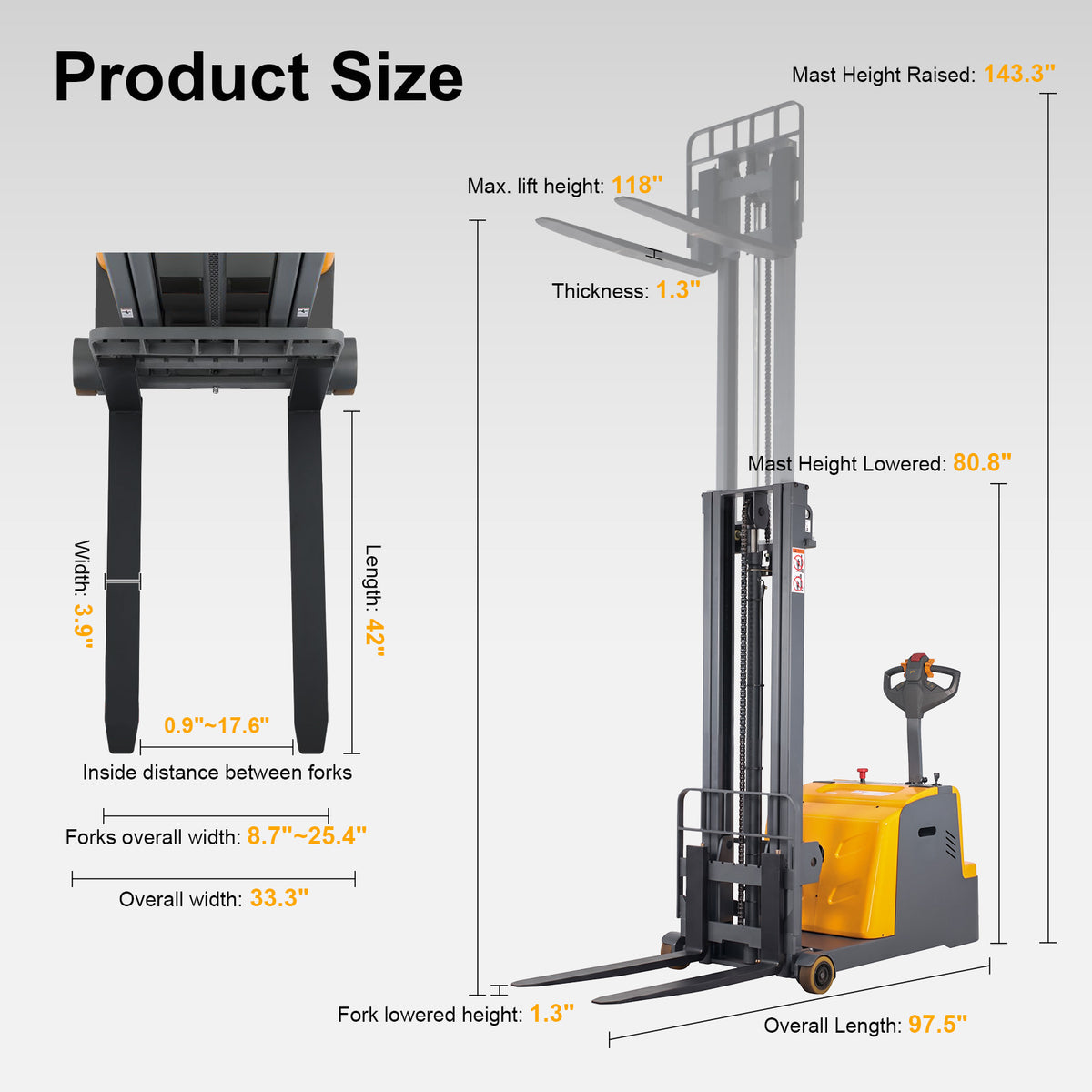 Counterbalanced Electric Stacker A-304001 | 118" Lifting Height