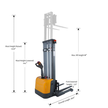 Full Electric Straddle Stacker| 3300 lb| 98"-130" Lifting Height