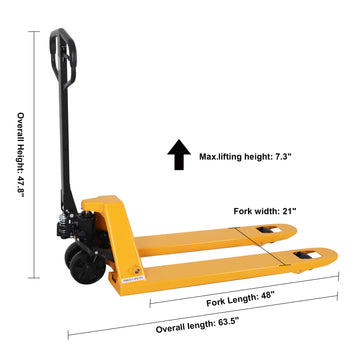Hydraulic Pallet Jack| 5500 lb| 48"x21" Forks| PU/Nylon Wheels