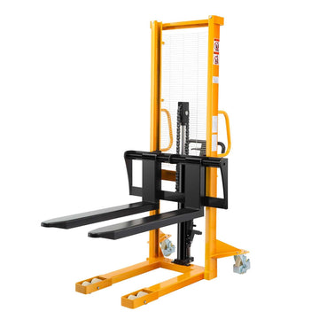 Manual Stacker with Adjustable Forks| 2200 lb| Lowered Ht. 3.5 in| 63 in Lifting| Fork Size 42 x 11.6-36.6"| Wt. 566 lb | Apollo Forklift A-3003