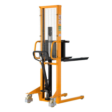 Manual Stacker with Adjustable Forks| 1100 lb| Lowered Ht. 3.5 in| Mast Ht. 78.7 in| 63 in Lifting| Fork Size 31.5 x 7.9-29.3"| Wt. 363 lb| Apollo Forklift A-3002