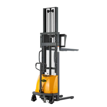 Semi-Electric Stacker| 3300 lb| Lowered Ht. 3.5 in| Mast Ht. 82.7 in| 118 in Lifting| Fork Size 42.1 x 11.6~36.6"| Wt. 960 lb| Apollo Forklift A-3016