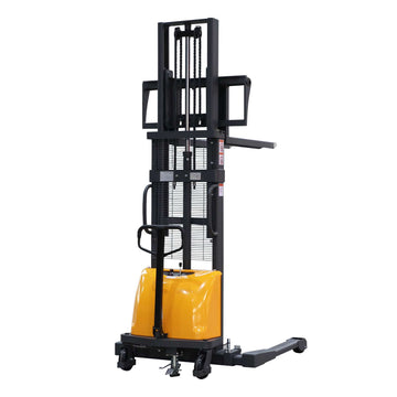 Semi-Electric Stacker| 3300 lb| Lowered Ht. 3.5 in| Mast Ht. 72.8 in| 98 in Lifting| Fork Size 42.1 x 11.6~36.6"| Wt. 1155 lb| Apollo Forklift A-3011