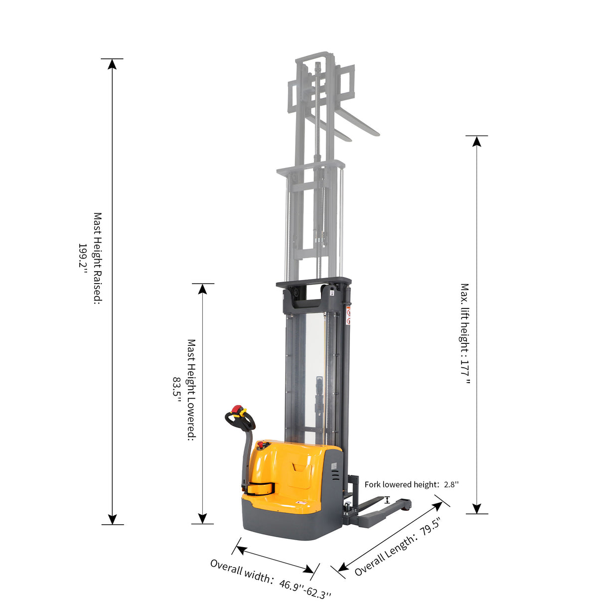 Electric Walkie Straddle Stacker| 3300 lbs. | 98" or 177" or 220" Lifting Height| 24V/200AH