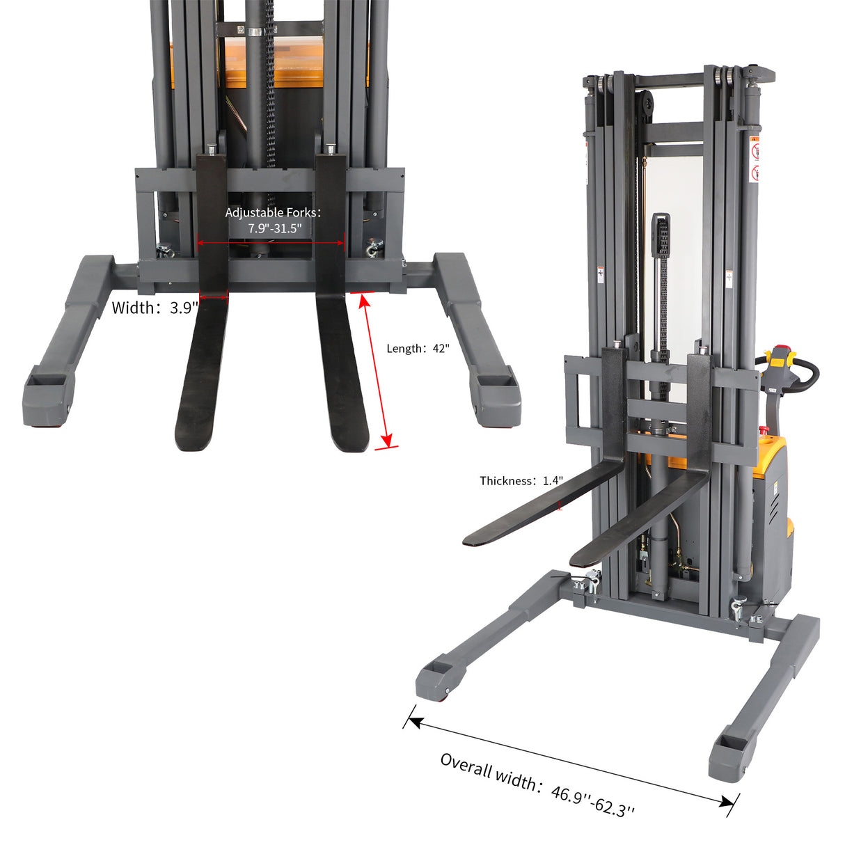 Electric Walkie Straddle Stacker| 3300 lbs. | 98" or 177" or 220" Lifting Height| 24V/200AH