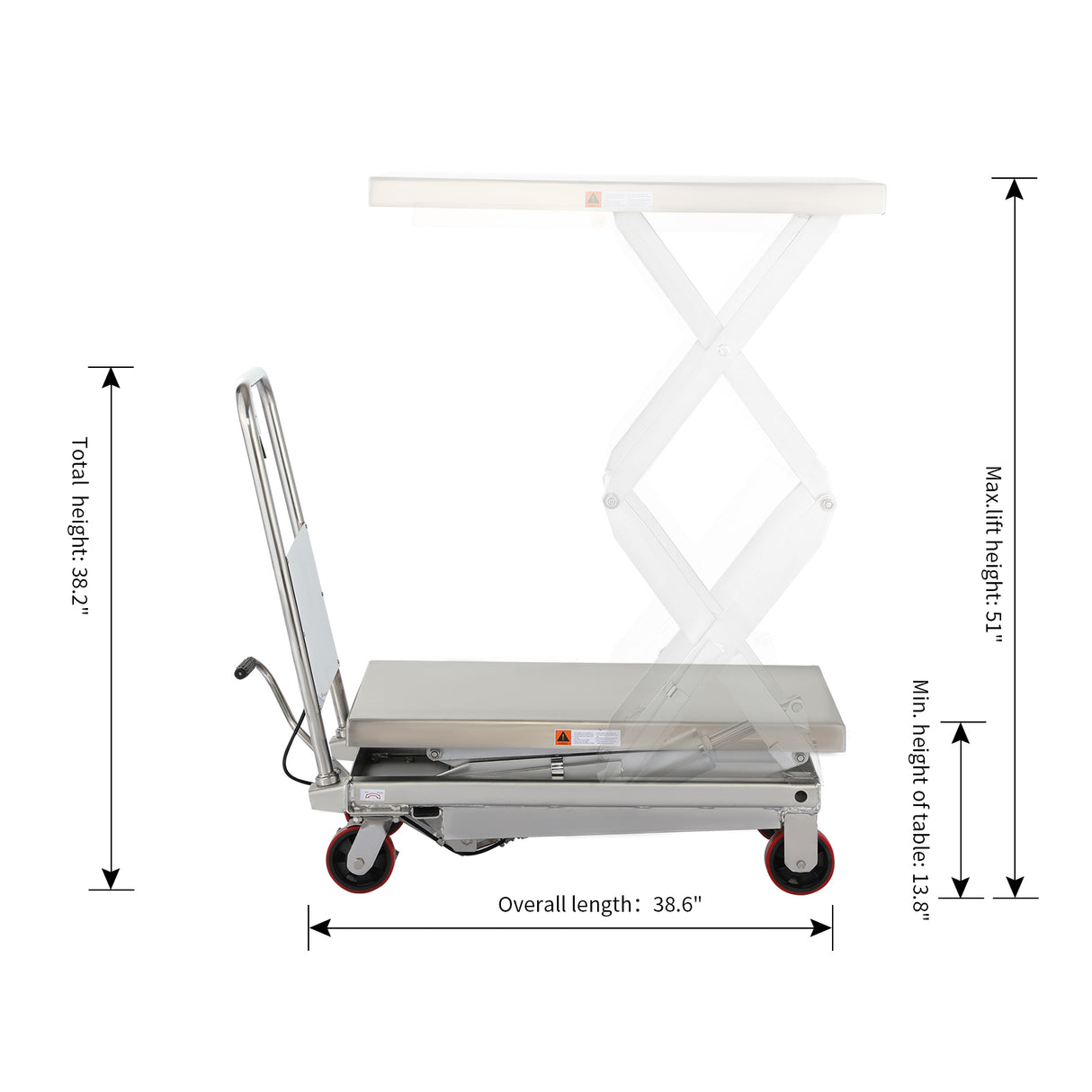 Double Scissors Lift Table 770 lbs. 51.2" lifting height - Stainless (6814958583976)