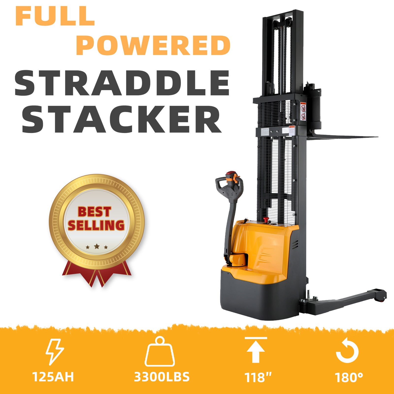 Full Electric Stacker 3,300 lbs. Powered Drive Pallet Stacker with  Adjustable Legs 118 in. Lifting APO-CTDR15-III-118 - The Home Depot