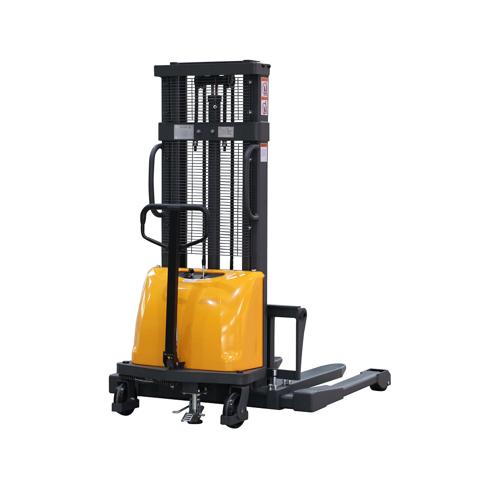 Semi-Electric Straddle Stacker| 3300 lb| 98"-118" Lifting Height| Adjustable Forks