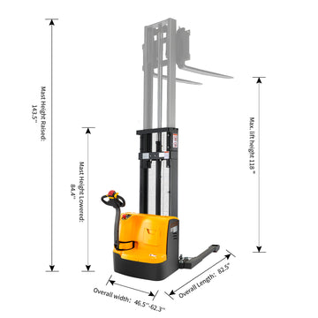 Powered Forklift Full Electric Walkie Stacker 3300 lbs Cap. Straddle Legs. 118