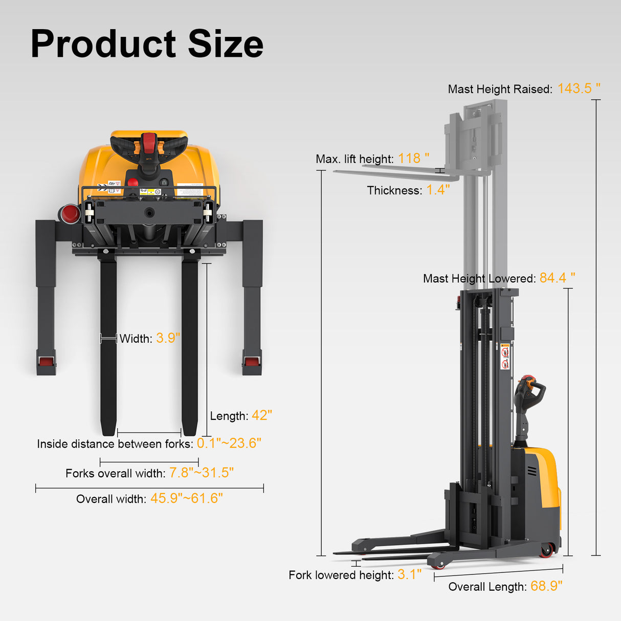 Full Electric Straddle Stacker A-3054 | 118" Lift Height