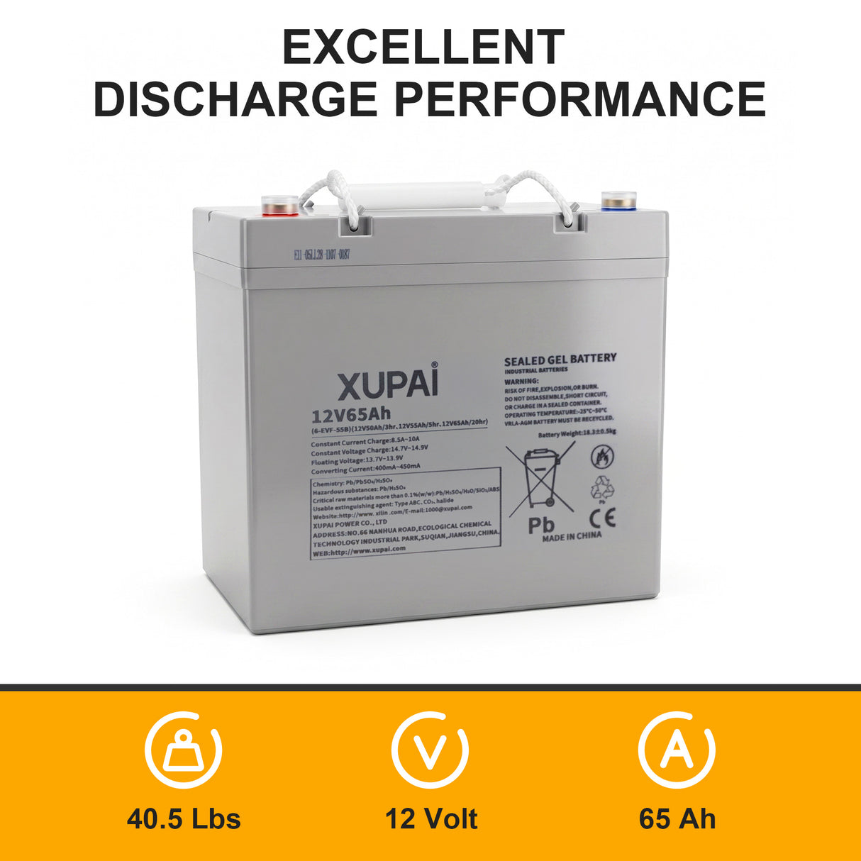 12V/65 Ah Rechargeable Lead Acid Battery