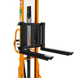 Manual Straddle Stacker| 1100 lb or 2200 lb| 63" Lifting Height| Adjustable Forks