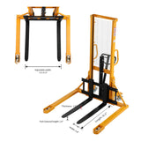 Manual Straddle Stackers| 1100 lb or 2200 lb| 63" Lifting Height| Adjustable Forks