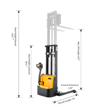 Powered Forklift Full Electric Walkie Stacker 3300lbs Cap. Straddle Legs. 118