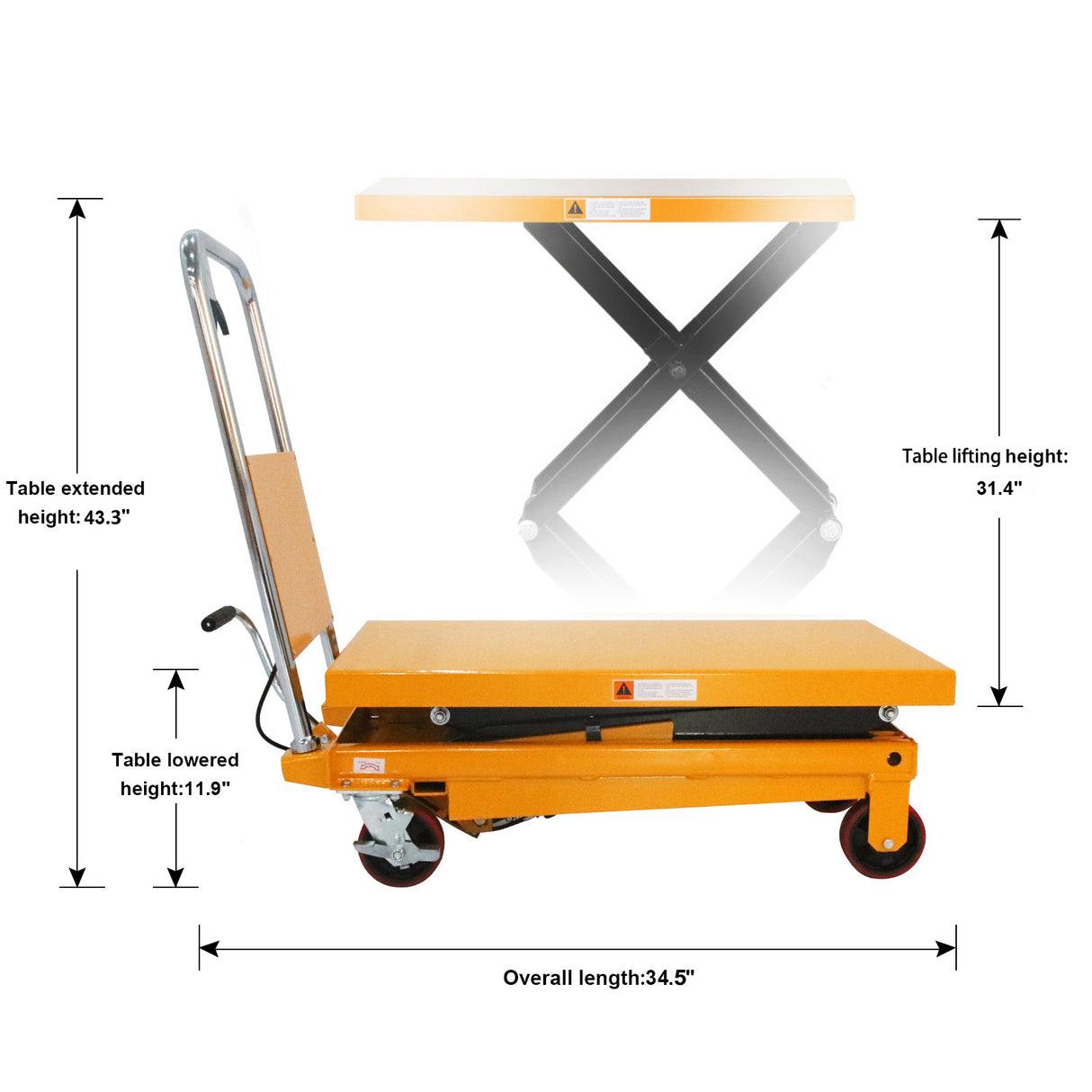 Double Scissor Lift Table| 330 lb| 43.3" Lifting Height| Apollolift A-2003