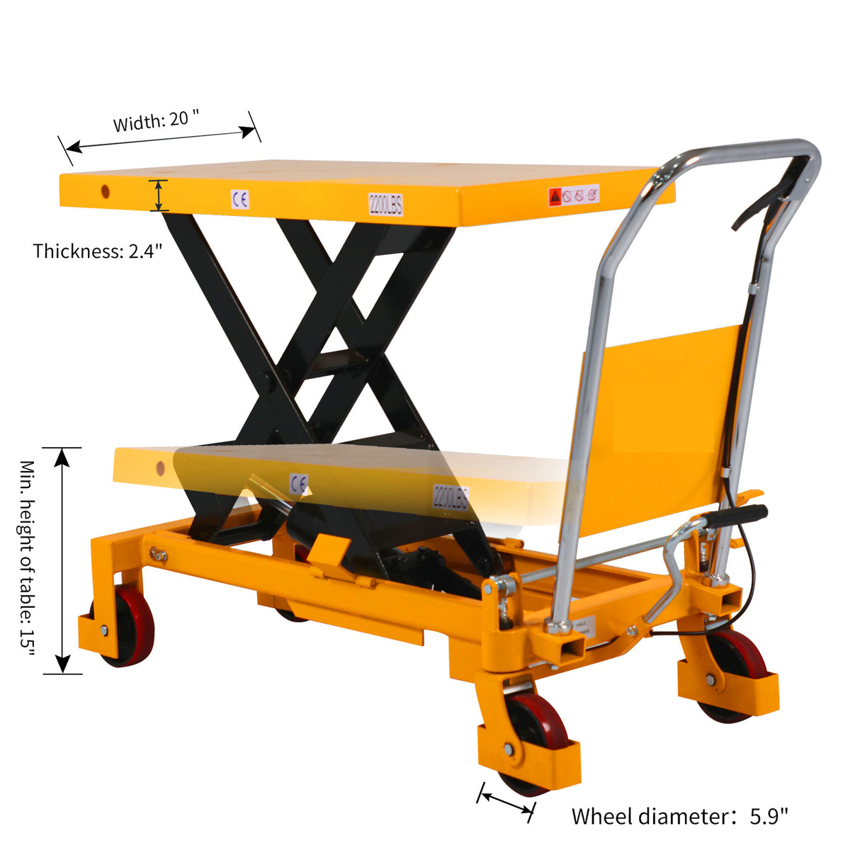 Single Scissor Lift Table| 1760 lbs. or 2200 lbs.| 39.4" Lifting Height