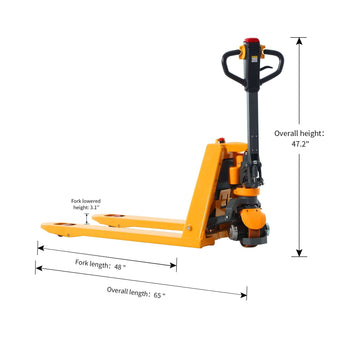 Li-ion Powered Pallet Truck| 3300 lb| Lowered Ht. 3 in| Fork Size 48 x 27