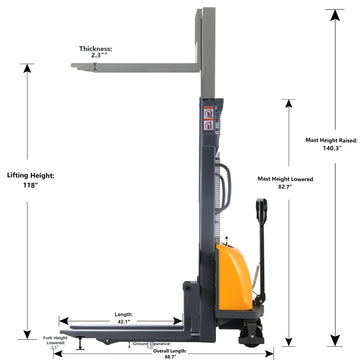 Semi-Electric Power Lift Fixed Stacker  3300lbs 118