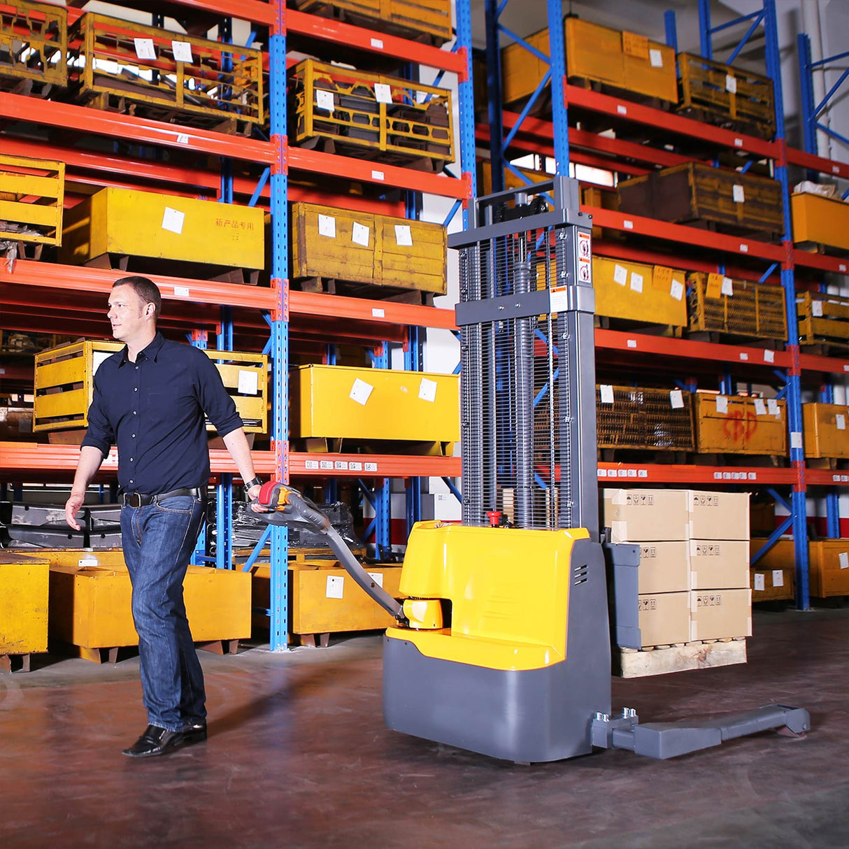 Apollolift Powered Forklift Full Electric Walkie Stacker 3300lbs Cap. Straddle Legs. 98" lifting (6814923096232)