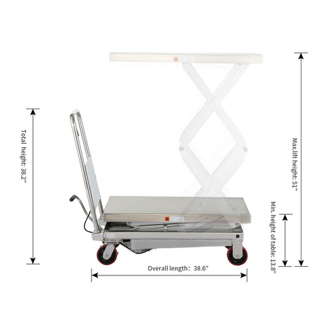 Double Scissors Lift Table 770 lbs. 51.2" lifting height - Stainless (6814958583976)