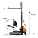 Semi-Electric Straddle Stacker| 2200 lbs. | 98" or 118" Lifting Height| 12V/120AH| Straddle-Leg