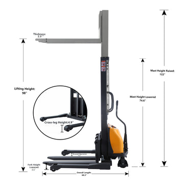 Semi-Electric Straddle Stacker| 2200 lb| 98